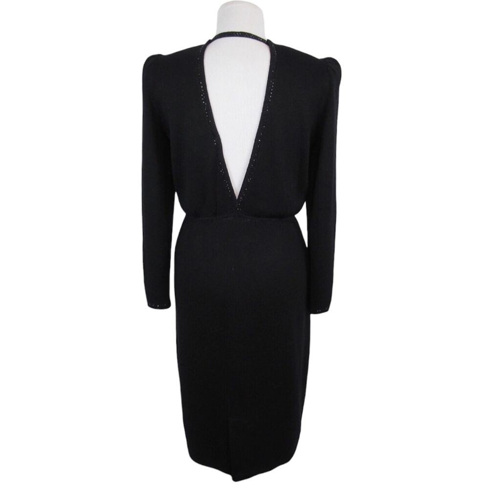 ST. JOHN Vintage Santana Knit Deep V-Back Embellished Midi Dress Women’s Medium